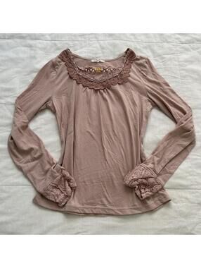 Axes Femme Blush Pink Lace Pearl Embellished Top Size M Japan